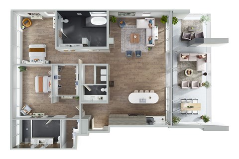 Floor plan for 2 beds, 2 baths, 1908 sqft